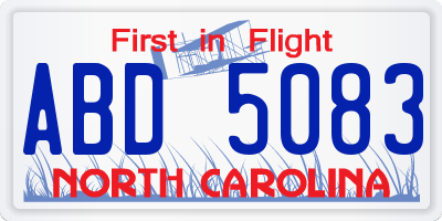 NC license plate ABD5083