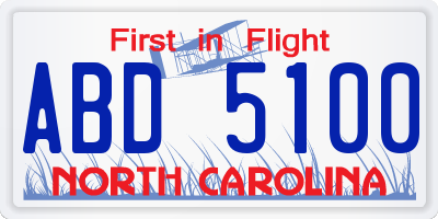 NC license plate ABD5100
