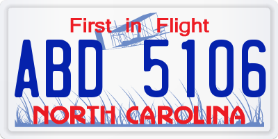 NC license plate ABD5106