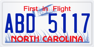 NC license plate ABD5117