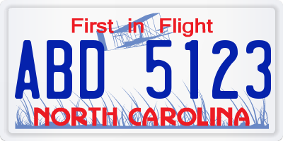 NC license plate ABD5123