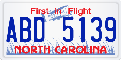 NC license plate ABD5139