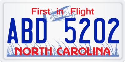 NC license plate ABD5202