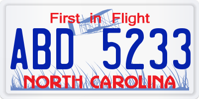 NC license plate ABD5233