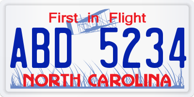 NC license plate ABD5234