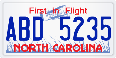 NC license plate ABD5235