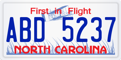 NC license plate ABD5237