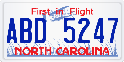 NC license plate ABD5247