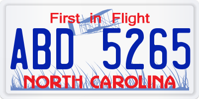NC license plate ABD5265