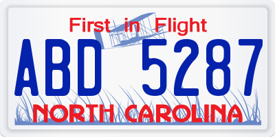 NC license plate ABD5287
