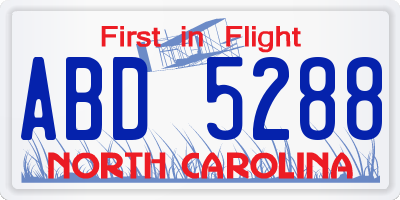 NC license plate ABD5288