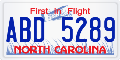 NC license plate ABD5289