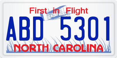 NC license plate ABD5301