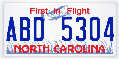 NC license plate ABD5304
