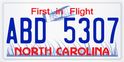 NC license plate ABD5307