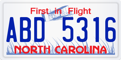 NC license plate ABD5316