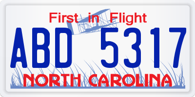 NC license plate ABD5317