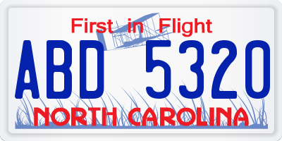 NC license plate ABD5320