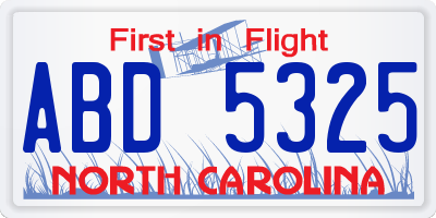 NC license plate ABD5325