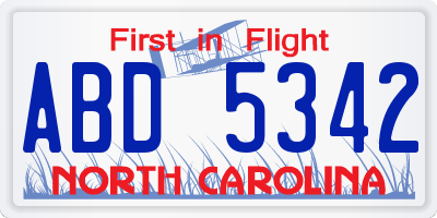 NC license plate ABD5342