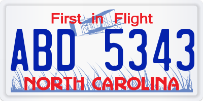 NC license plate ABD5343