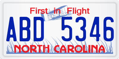 NC license plate ABD5346