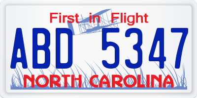 NC license plate ABD5347