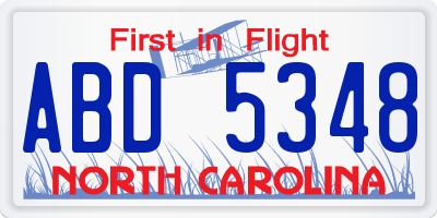 NC license plate ABD5348