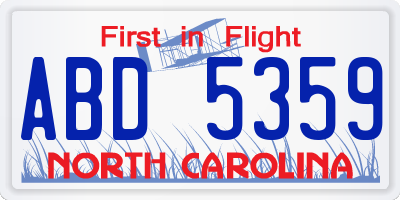 NC license plate ABD5359
