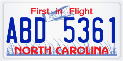 NC license plate ABD5361