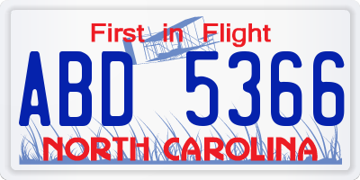 NC license plate ABD5366
