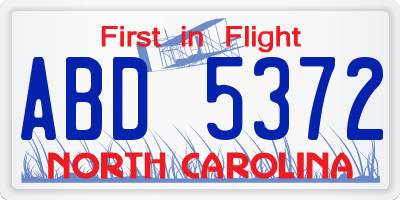 NC license plate ABD5372