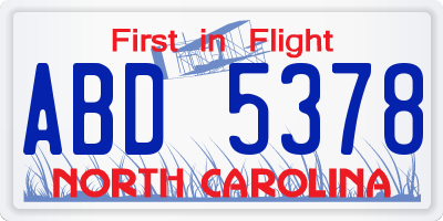 NC license plate ABD5378