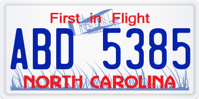 NC license plate ABD5385