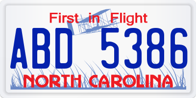 NC license plate ABD5386