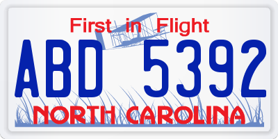 NC license plate ABD5392