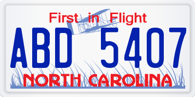 NC license plate ABD5407
