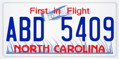 NC license plate ABD5409