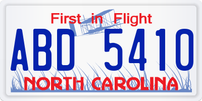 NC license plate ABD5410