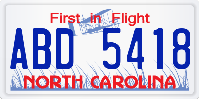 NC license plate ABD5418