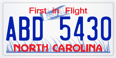 NC license plate ABD5430