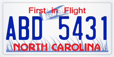 NC license plate ABD5431