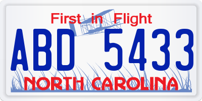 NC license plate ABD5433