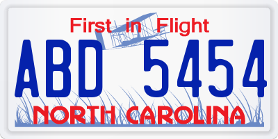 NC license plate ABD5454