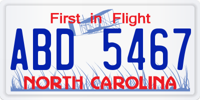 NC license plate ABD5467
