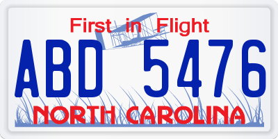 NC license plate ABD5476