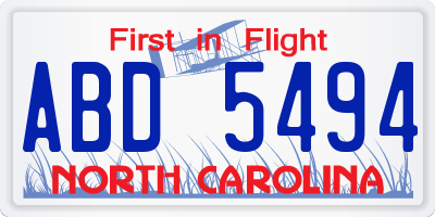 NC license plate ABD5494