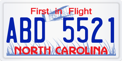 NC license plate ABD5521