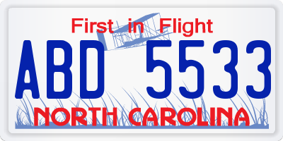 NC license plate ABD5533