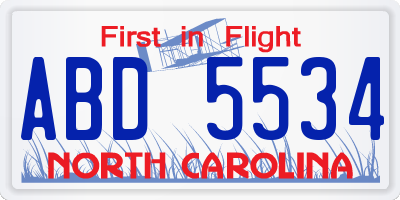 NC license plate ABD5534